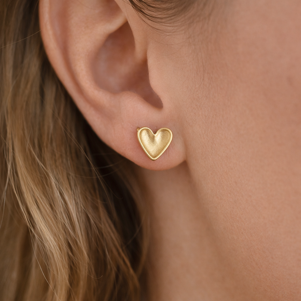 Golden Heart Stud Earrings