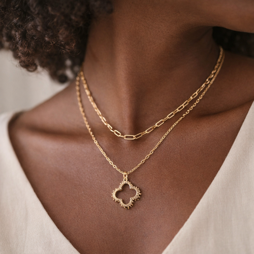 Golden Clover Layered Necklace Set