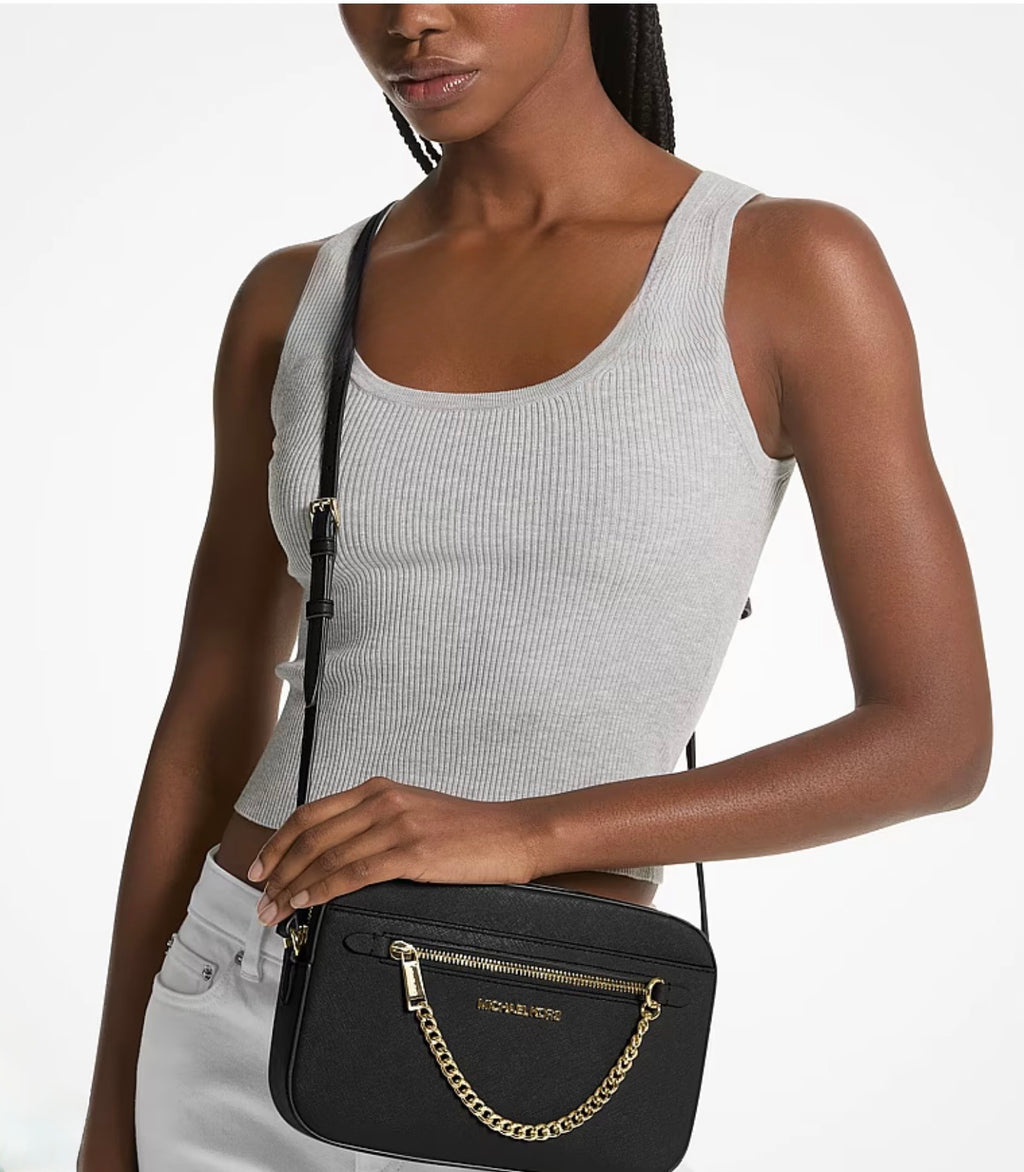Michael Kors Jet Set Large Saffiano Leather Crossbody - Black