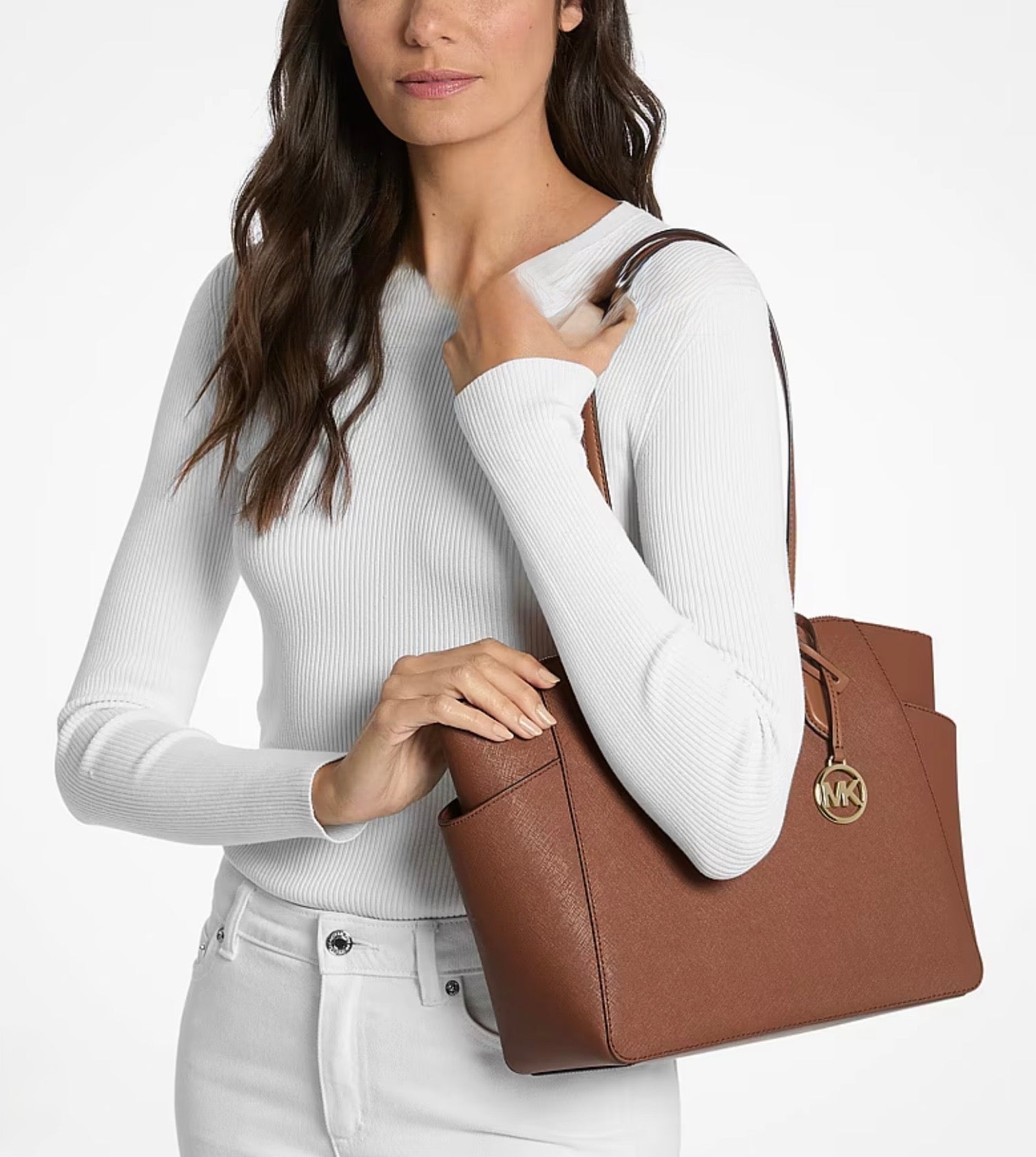 Michael Kors Marilyn Medium Saffiano Leather Tote - Luggage